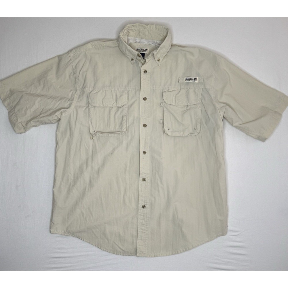 Magellan Sportswear Laguna Madre Men's XL Beige SS Button-Up Fishing Shirt